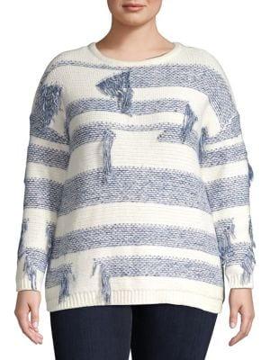 Vince Camuto Plus Boat Neck Distressed Knit Sweater
