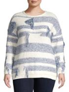 Vince Camuto Plus Boat Neck Distressed Knit Sweater