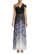 Betsy & Adam One-shoulder Pleated Gown