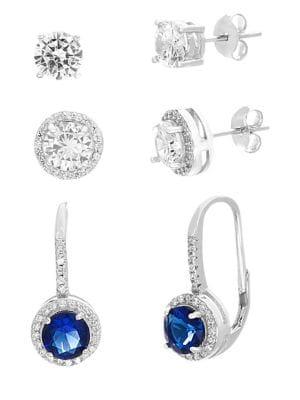 Lord & Taylor Sterling Silver, Crystal Stud & Drop Bridal Gift Earrings Set