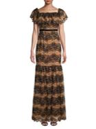 H Halston Floral Lace Gown