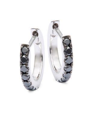 Lord & Taylor 14k White Gold And 0.23 Tcw Treated Black Diamond Hoop Earrings