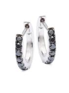 Lord & Taylor 14k White Gold And 0.23 Tcw Treated Black Diamond Hoop Earrings