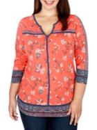 Lucky Brand Plus Floral Border Top