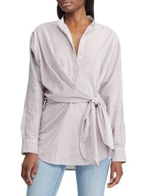 Lauren Ralph Lauren Striped Tie-waist Cotton Shirt