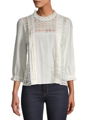Bcbgeneration Mixed Media Ruffled Neck Blouse