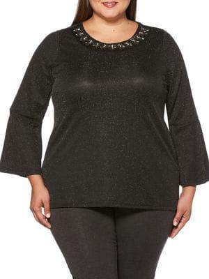 Rafaella Plus Metallic Bell-sleeve Top