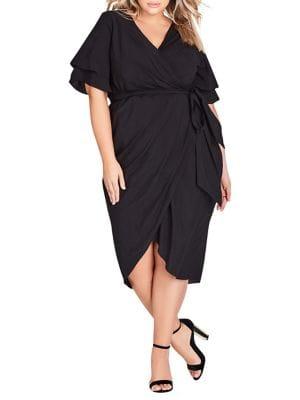 City Chic Plus Layered Ruffle Sleeve Belted Dress