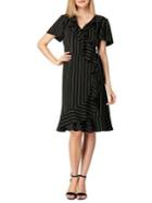 Tahari Arthur S. Levine Petite Ruffled Stripe Crepe Dress