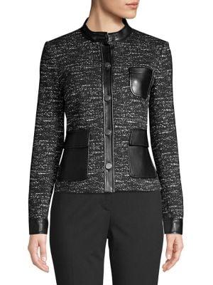 Calvin Klein Faux Leather-trimmed Tweed Jacket