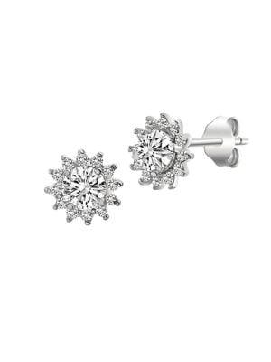 Lord & Taylor 925 Sterling Silver & Crystal Sunburst Floral Halo Stud Earrings