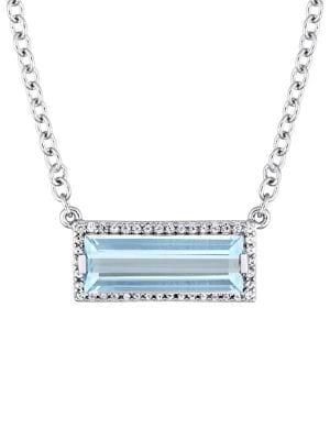 Sonatina Sterling Silver, Blue Topaz & White Sapphire Halo Pendant Necklace