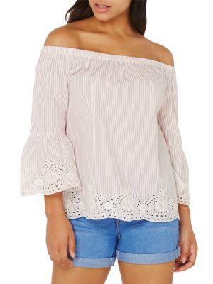 Dorothy Perkins Striped Broderie Bardot Top