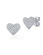 Crislu Platinum Over Sterling Silver And Cubic Zirconia Heart Earrings