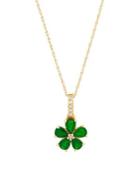 Lord & Taylor Diamond, Emerald & Yellow Gold Flower Pendant Necklace