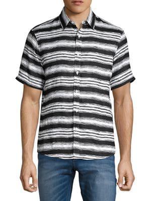 Michael Kors Linen Fane Stripe Short-sleeve Shirt