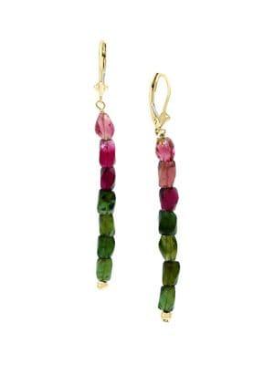 Effy 14k Yellow Gold, Green & Red Tourmaline Drop Earrings