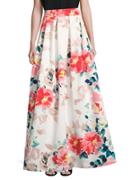 Eliza J Box-pleat Floral Skirt
