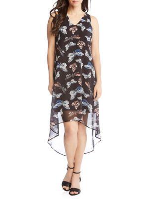 Karen Kane Butterfly-print High-low Shift Dress
