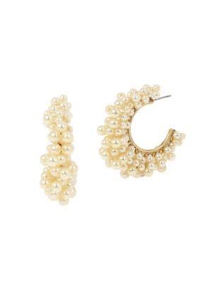 Miriam Haskell Goldtone Woven Bead Hoop Earrings