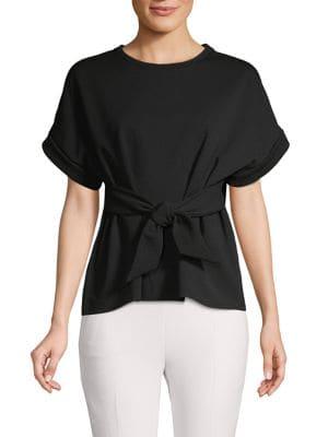 H Halston Short-sleeve Tie-front Top