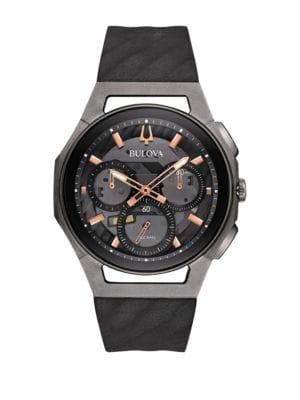 Bulova Curv Chronograph Black Rubber Strap Watch