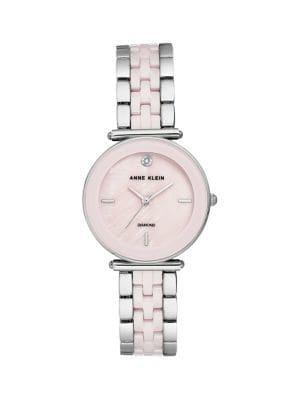 Anne Klein Silvertone & Light Pink Ceramic Bracelet Watch