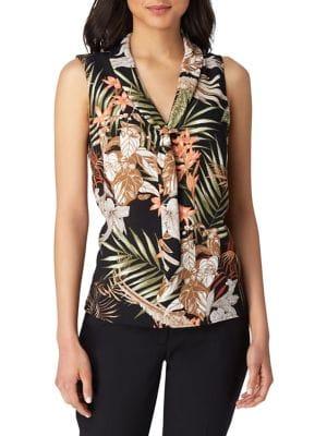 Tahari Arthur S. Levine Petite Sleeveless Rain Forest Blouse