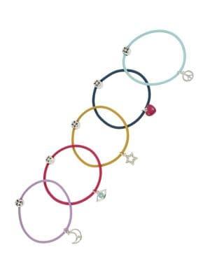 Bcbgeneration Festival Fashion Star & Moon Charm Set Of 5 Silvertone & Crystal Hair Ties