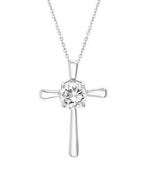 Lord & Taylor Sterling Silver & Swarovski Crystal Cross Pendant Necklace