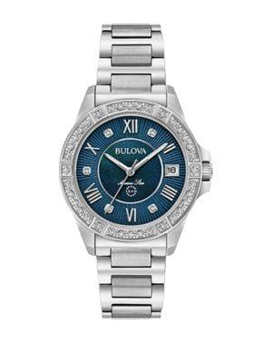 Bulova Marine Star Diamond And Stainless Steel Blue Dail Watch 96r215