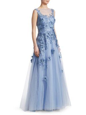 Teri Jon Tulle Applique Gown