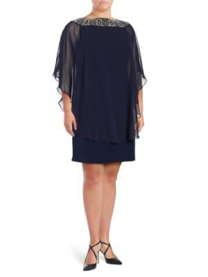 Xscape Plus Plus Beaded Chiffon Capelet Shift Dress