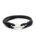 Black Brown Woven Leather & Stainless Steel Clip Bracelet