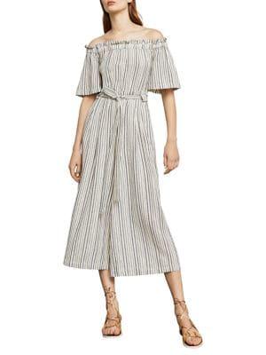 Bcbgmaxazria Woven Striped Off-the-shoulder Jumpsuit
