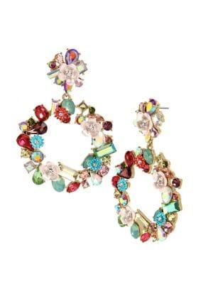 Betsey Johnson Floral Stone Drop Hoop Earrings