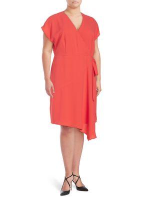 London Times Plus Asymmetrical Faux Wrap Dress