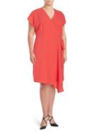 London Times Plus Asymmetrical Faux Wrap Dress