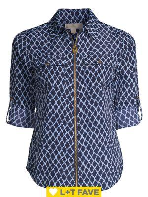 Michael Michael Kors Petite Diamond Ikat Zip-front Blouse
