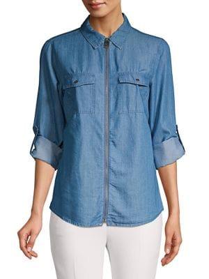 Michael Michael Kors Zip Front Chambray Top