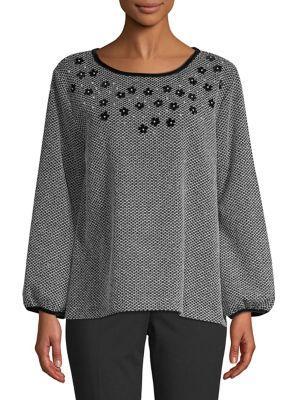 Karl Lagerfeld Paris Floral Embroidered Puff Sleeve Sweater