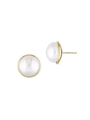 Sonatina 14k Yellow Gold & 14-14.5mm White Button Pearl Stud Earrings