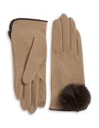 Portolano Rabbit Fur Pom-pom Cashmere-blend Touch Gloves