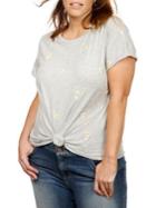 Lucky Brand Plus Floral-embroidered Knot Hem Tee