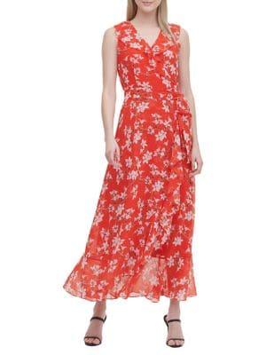 Calvin Klein Floral Ruffle Wrap Dress