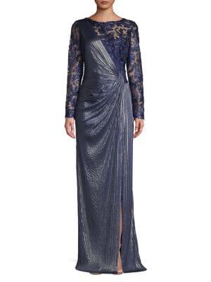Tadashi Shoji Twisted Illusion Long-sleeve Gown