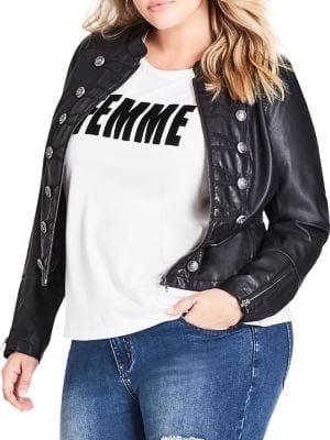 City Chic Plus Military Faux Leather Biker Jacket
