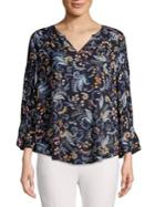Democracy Sinched Three-quarter Floral Blouse