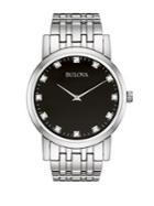 Bulova Men's Diamond Black Dial Stainless Steel Watch- 96d106