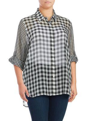 Calvin Klein Plus Sheer Checkered Blouse